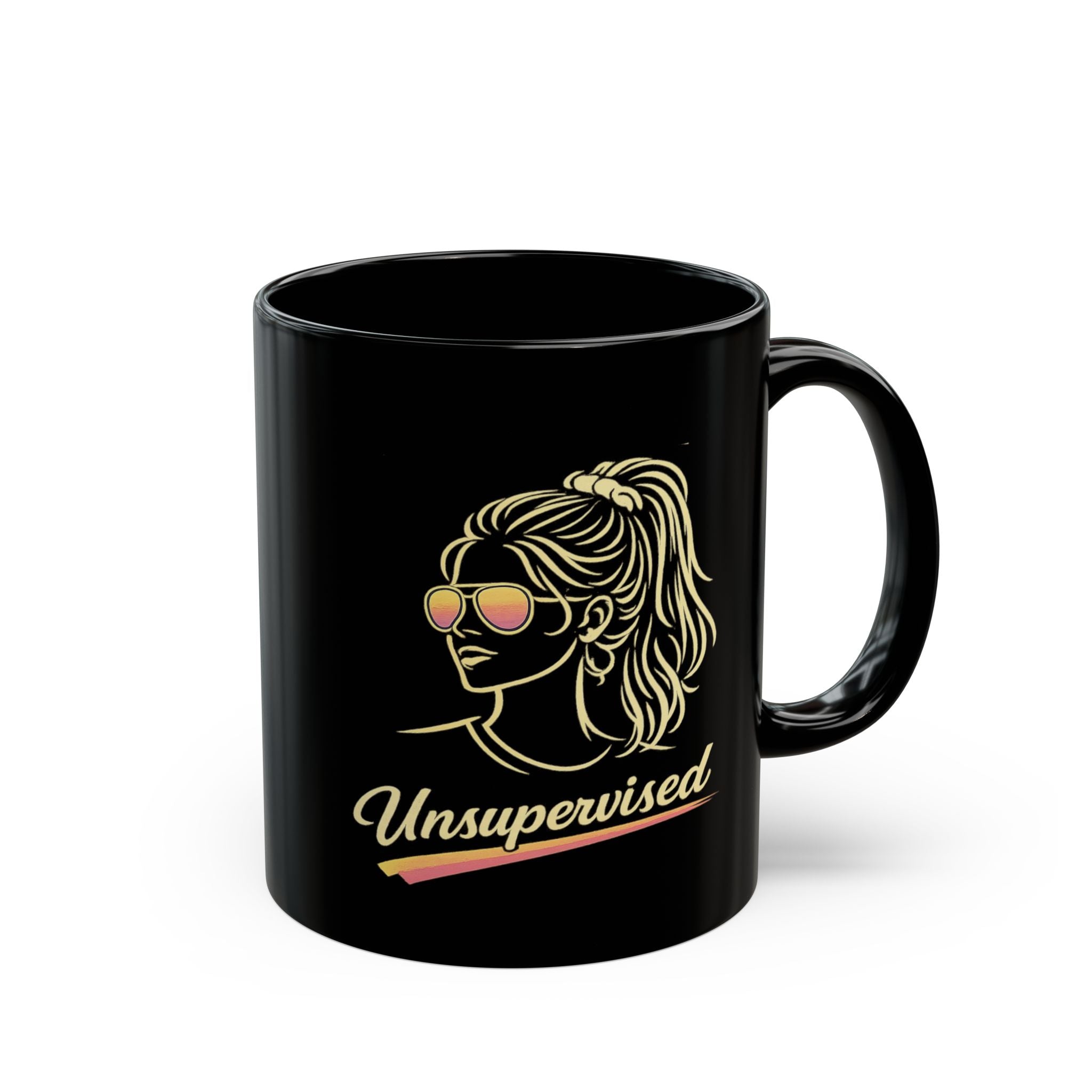 Retro Sunglasses Woman Unsupservised Mug | Black Ceramic Coffee Mug