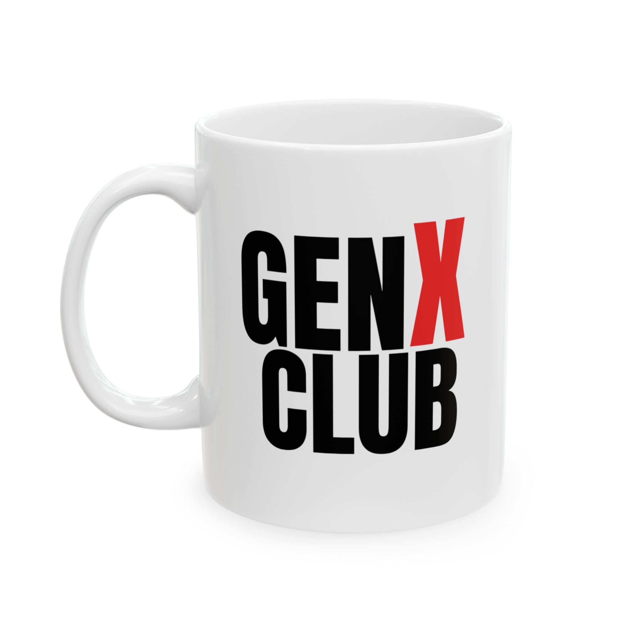 GEN X Club Mug | Bold Red & Black Text, Ceramic Coffee Cup