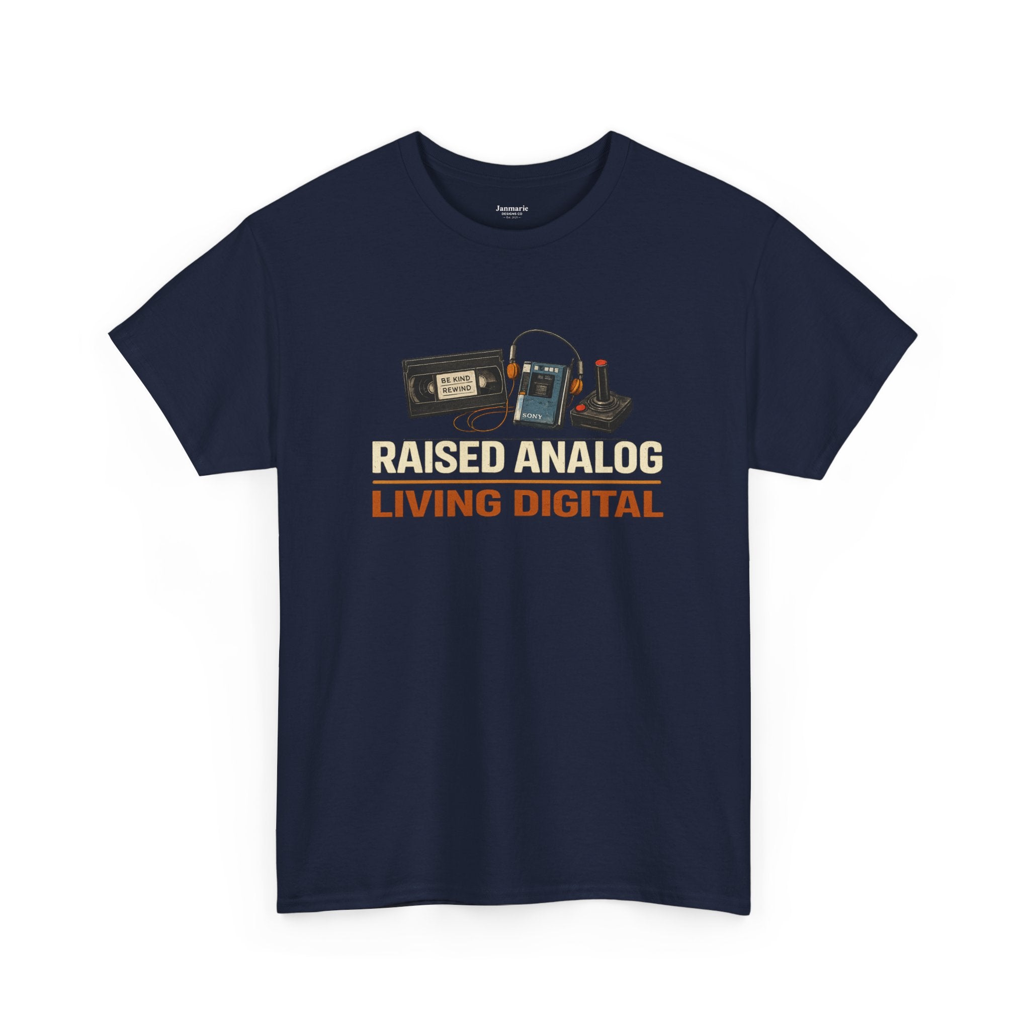 Raised Analog Living Digital T-Shirt, Retro Gen X Nostalgia Tee, Vintage Tech Cassette Shirt, Funny Gen X Gift