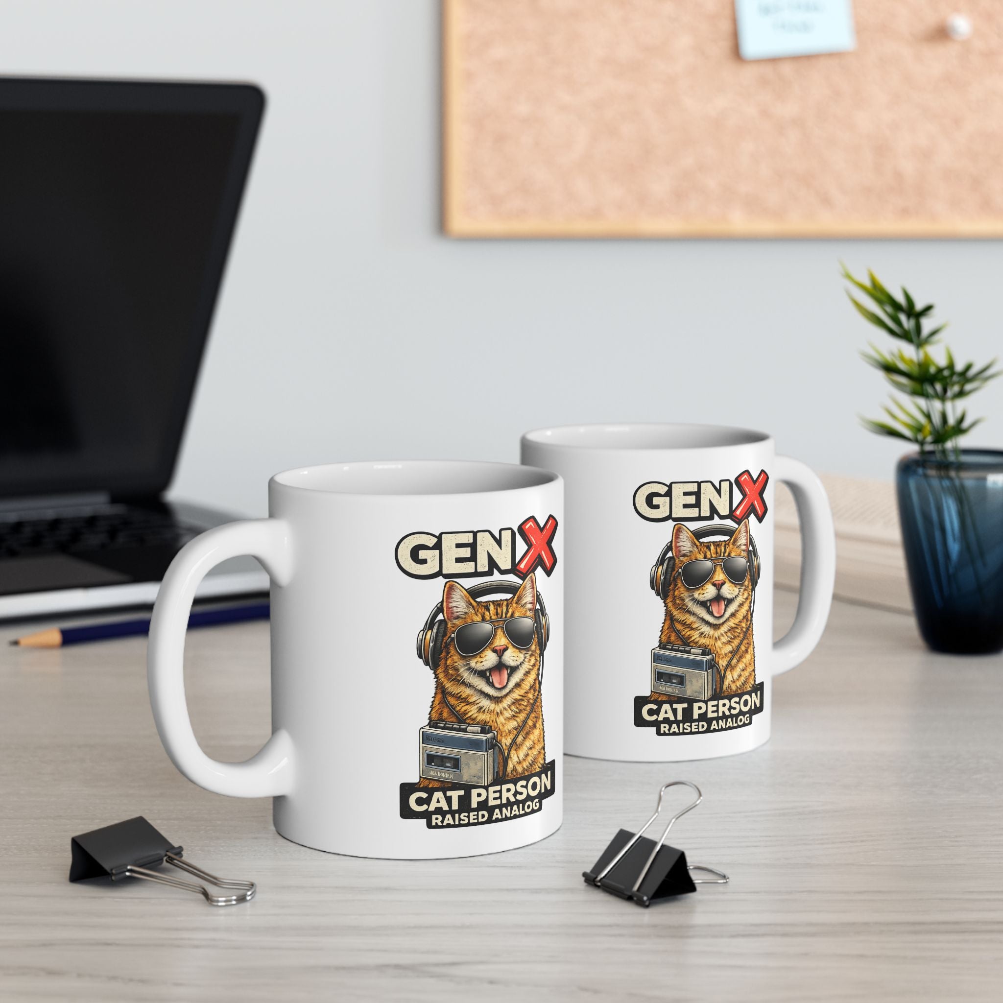 Gen X Cat Person Retro Coffee Cup Mug | Raised Analog Design
