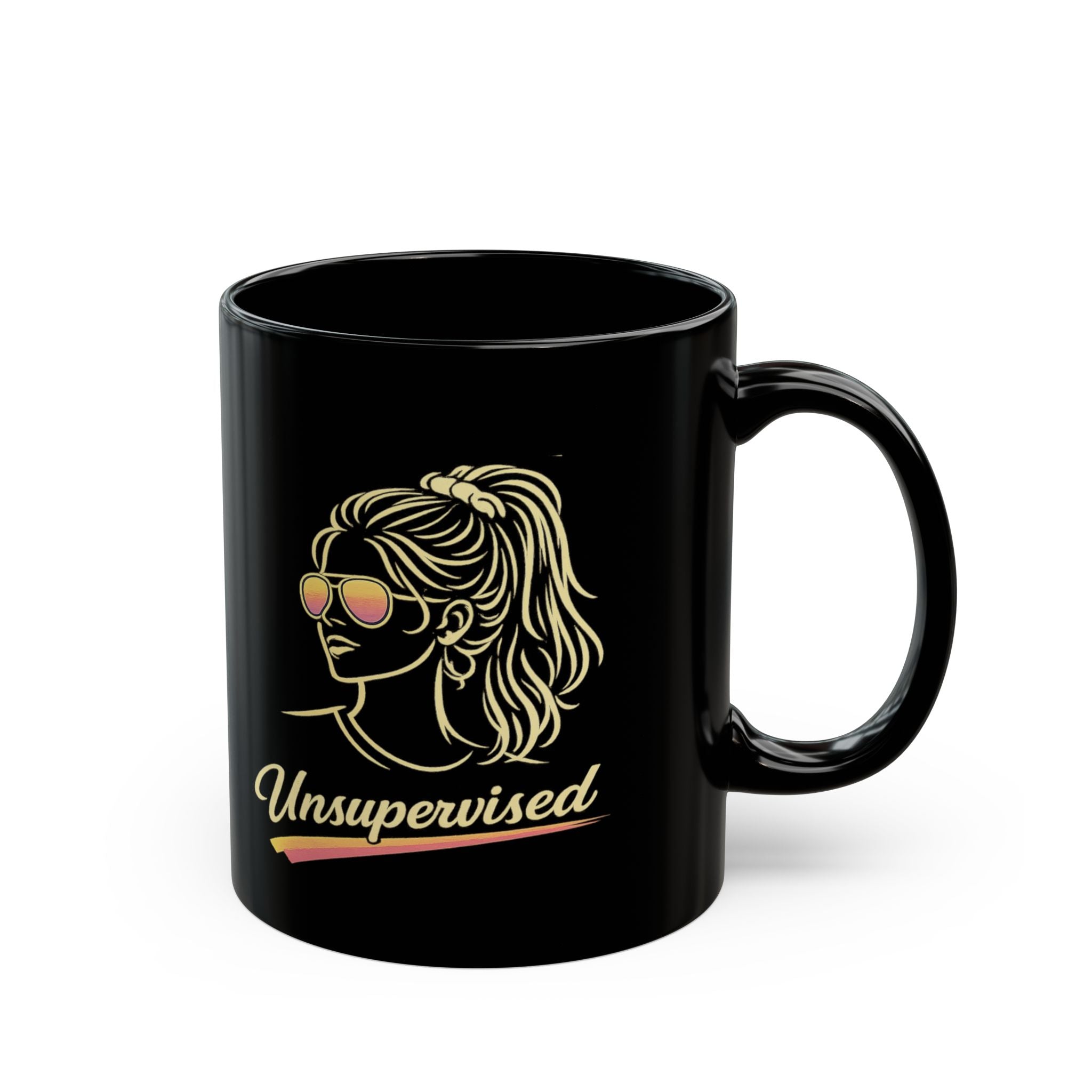Retro Sunglasses Woman Unsupservised Mug | Black Ceramic Coffee Mug