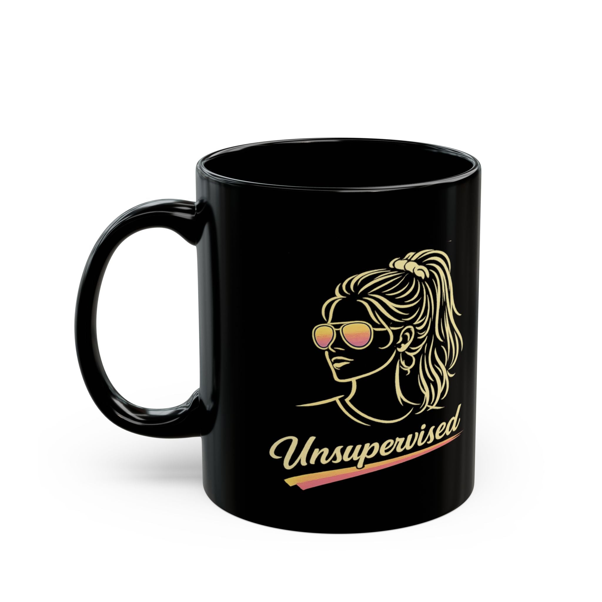 Retro Sunglasses Woman Unsupservised Mug | Black Ceramic Coffee Mug