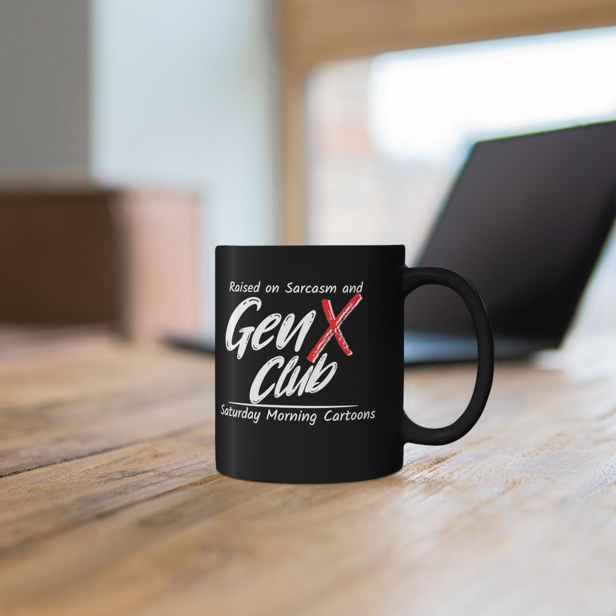 Gen X Club Raised on Sarcasm Saturday Morning Cartoons Mug