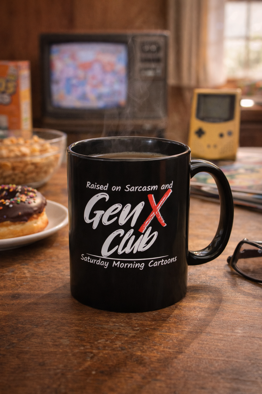 Gen X Club Raised on Sarcasm Saturday Morning Cartoons Mug