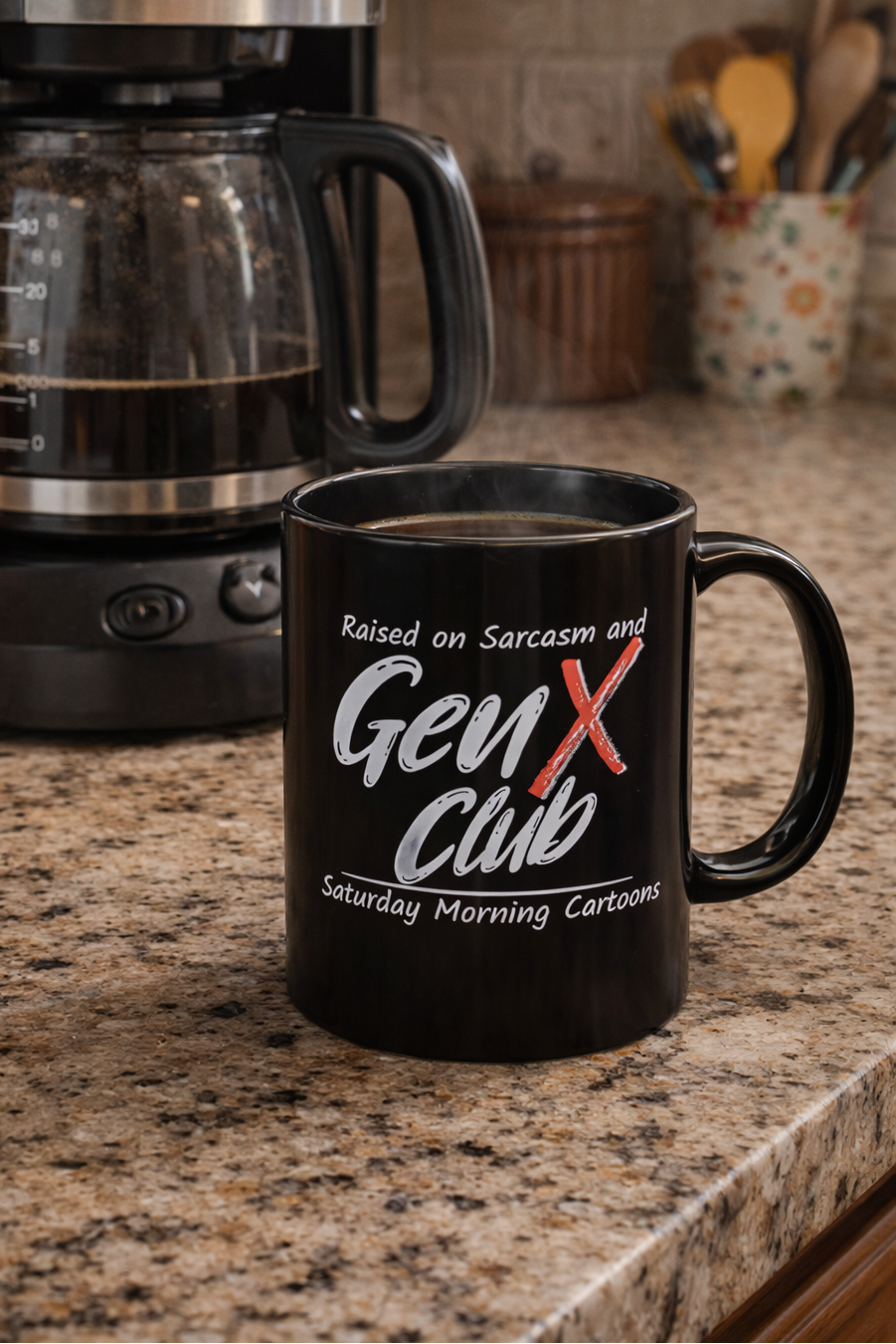 Gen X Club Raised on Sarcasm Saturday Morning Cartoons Mug
