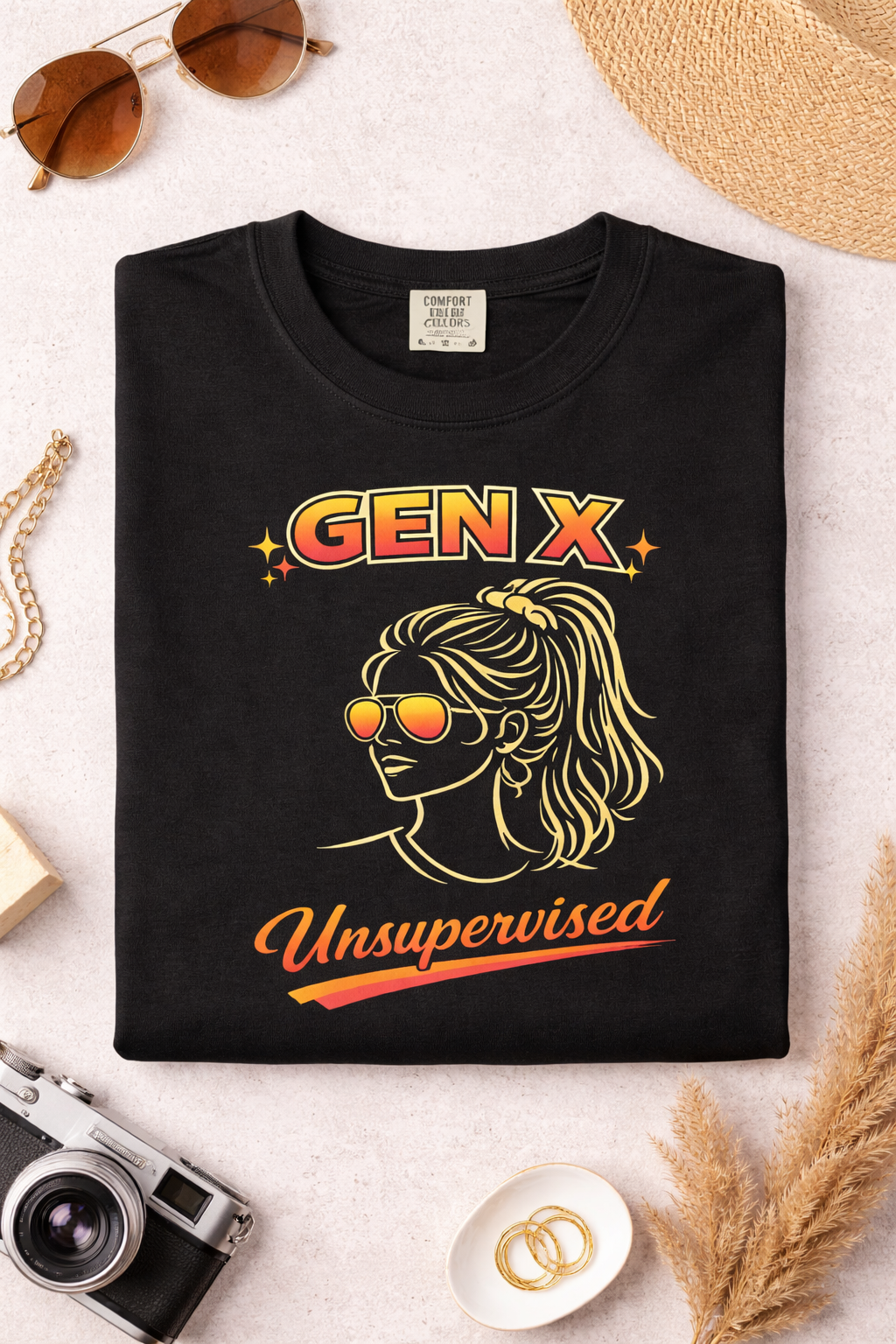 Gen X Unsupervised T-Shirt | Retro 80s Sunglasses Portrait, Comfort Colors
