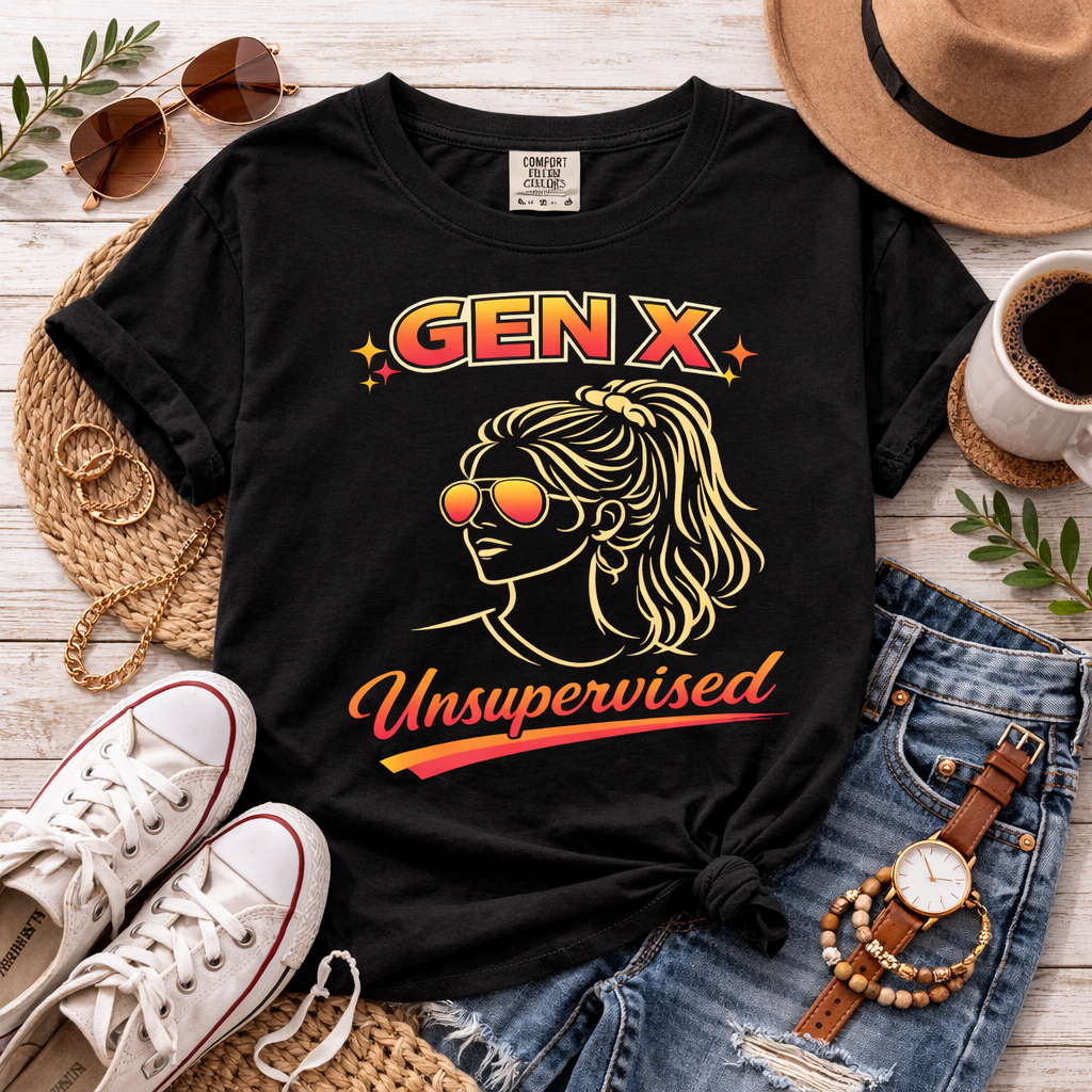 Gen X Unsupervised T-Shirt | Retro 80s Sunglasses Portrait, Comfort Colors
