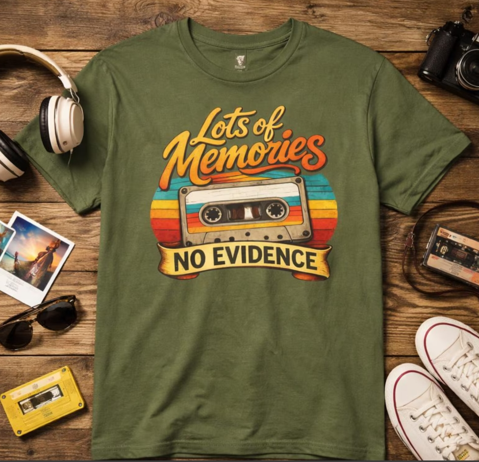 Gen X Shirt Lots of Memories No Evidence Tee | 80s Nostalgia T Shirt | Gen X Humor Tee