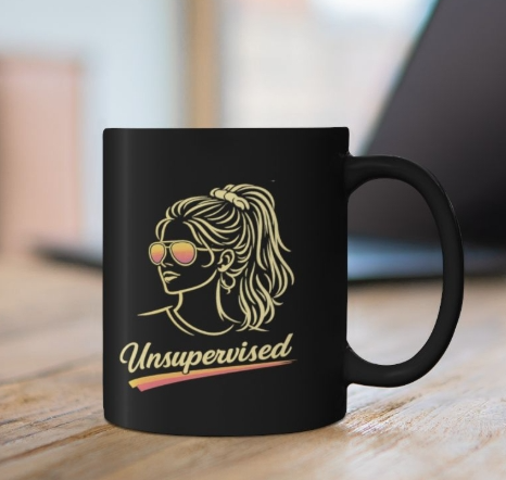Retro Sunglasses Woman Unsupservised Mug | Black Ceramic Coffee Mug