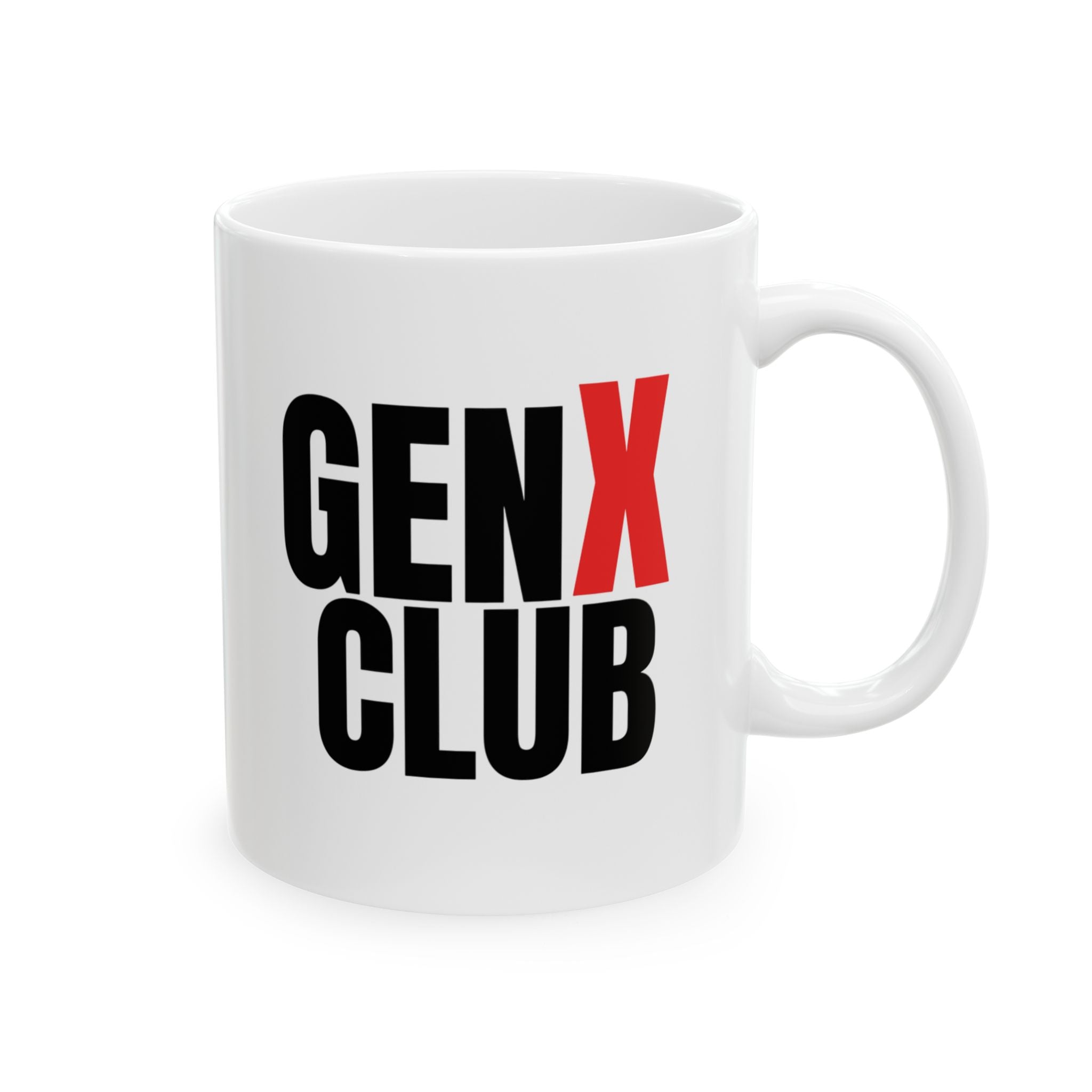 GEN X Club Mug | Bold Red & Black Text, Ceramic Coffee Cup