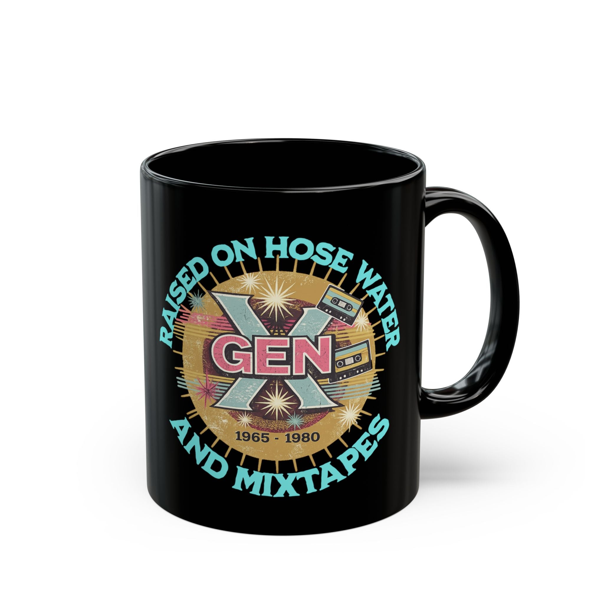 Raised on Hose Water and Mixtapes Mug | Black Ceramic Mug