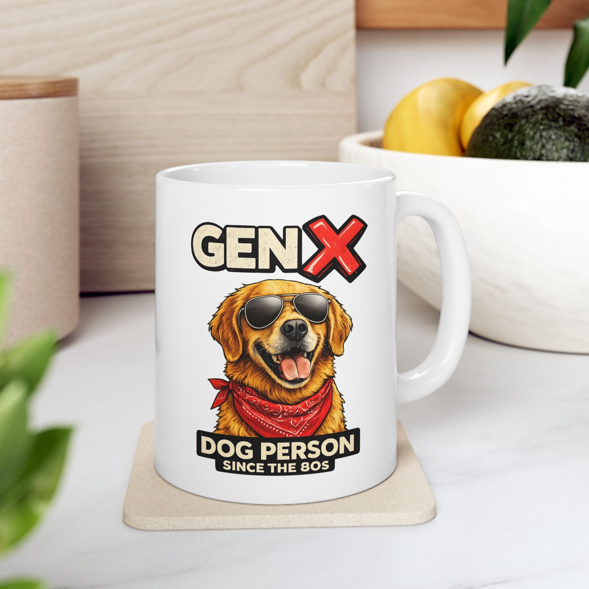 Gen X Dog Ceramic Mug | Retro Dog Illustration, Coffee Cup